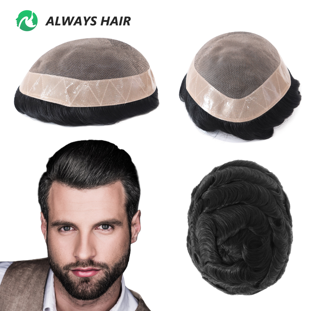 Alwayshair ファインモノ男性ショートカツラ 5 インチインディアンヘア男性の毛細管プロテーゼモノフィラメント 120 130 ヘアシステム 9x11