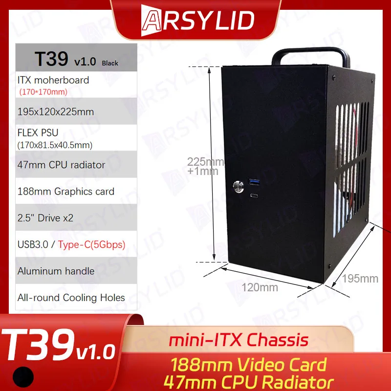 T39 4.9L A4 シャーシ HTPC ミニ ITX ゲームコンピュータサポート 188 ミリメートルグラフィックスカード 47 ミリメートルラジエーター独立したディスプレイケース