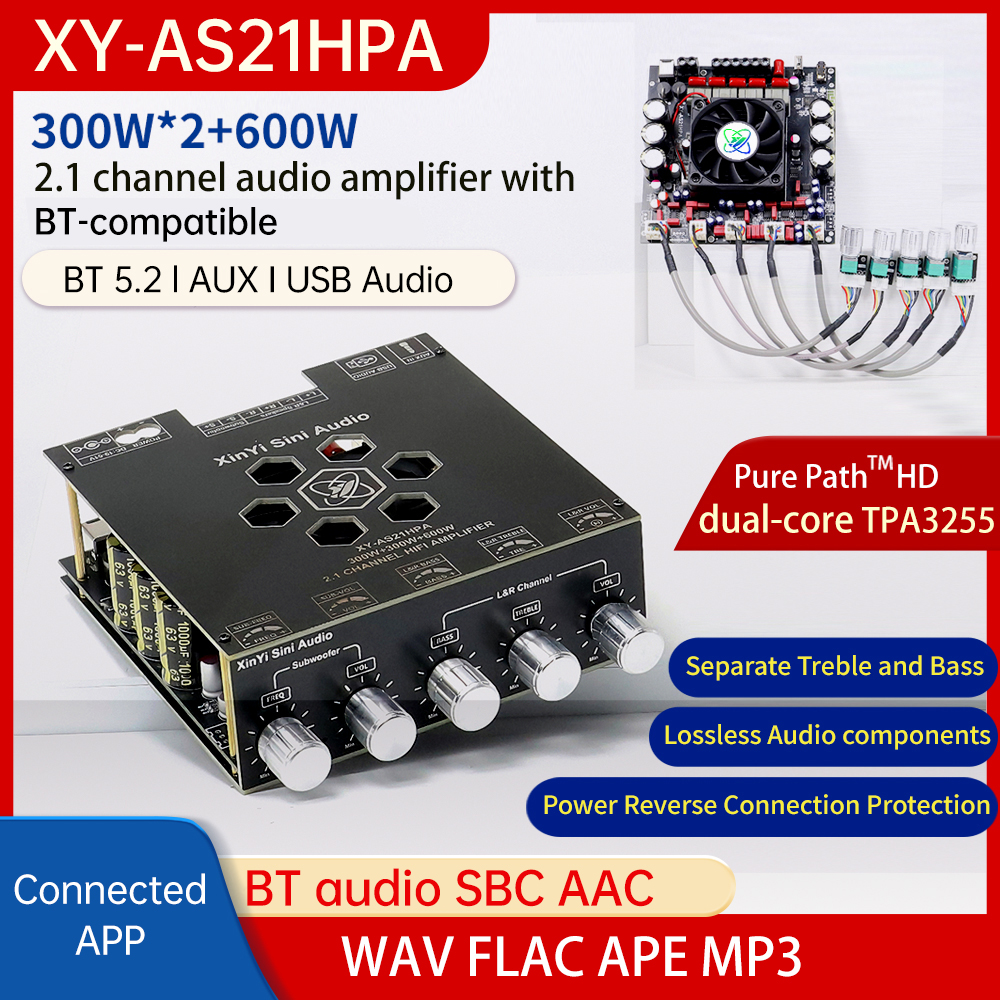 AS21HPA ハイパワー Bluetooth デジタルサウンドアンプボード 2.1 チャンネルサブウーファー 300 ワット * 2 600 ワット TPA3255 Bluetooth スピーカーボード