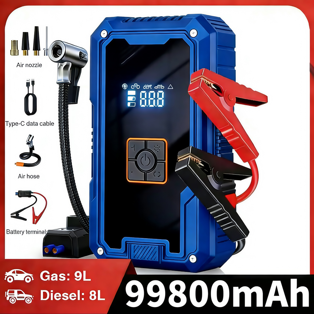 3000A 12V 車のジャンプスターター 150PSI エアコンプレッサー付き 99800mAh パワーバンクポータブルバッテリースターター LED ライト付き