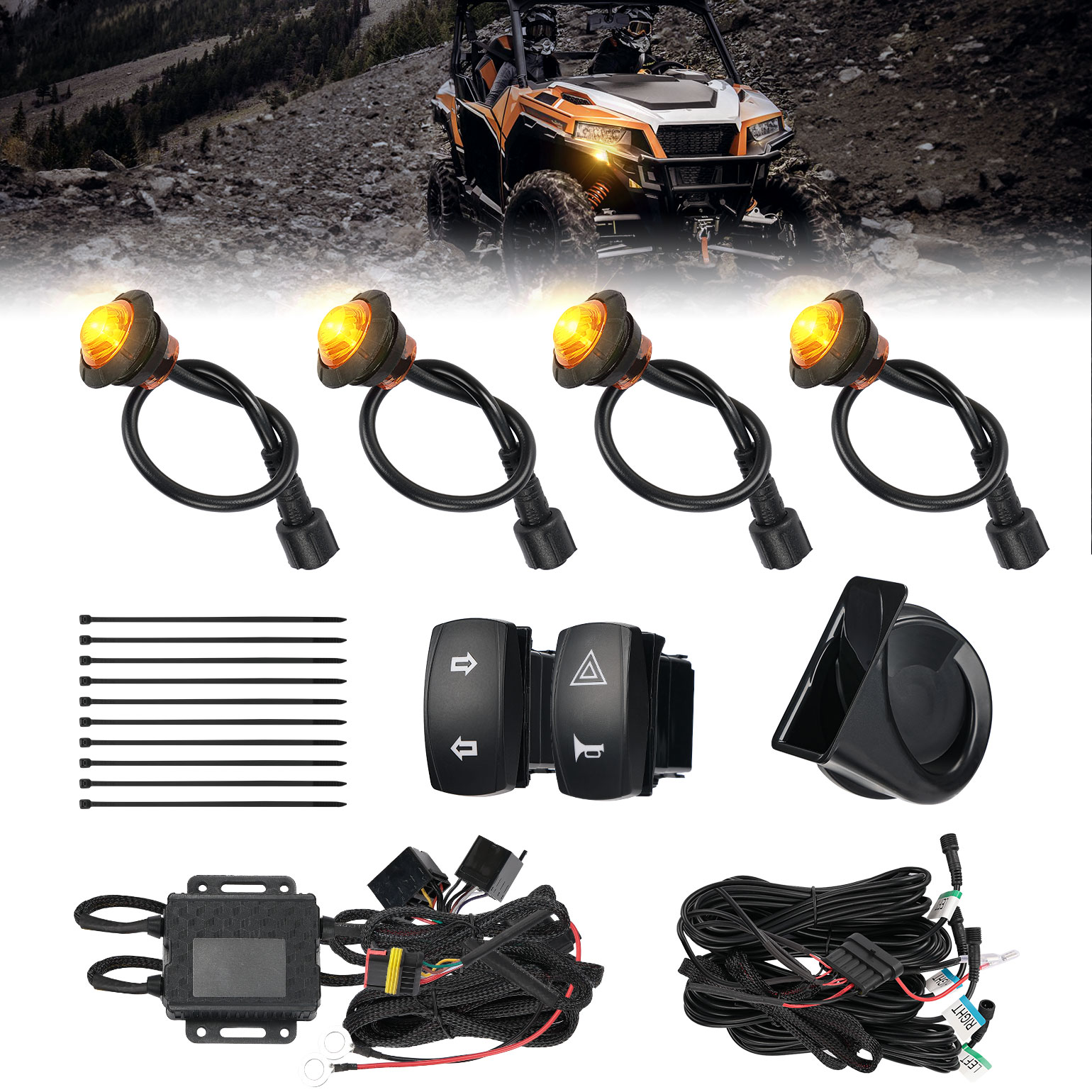 UTV ATV ターンシグナルキット ホーンストリートリーガルキット付き ポラリス RZR XP 対応 Can-Am マーベリック X3 CFMOTO プラグプレイ用