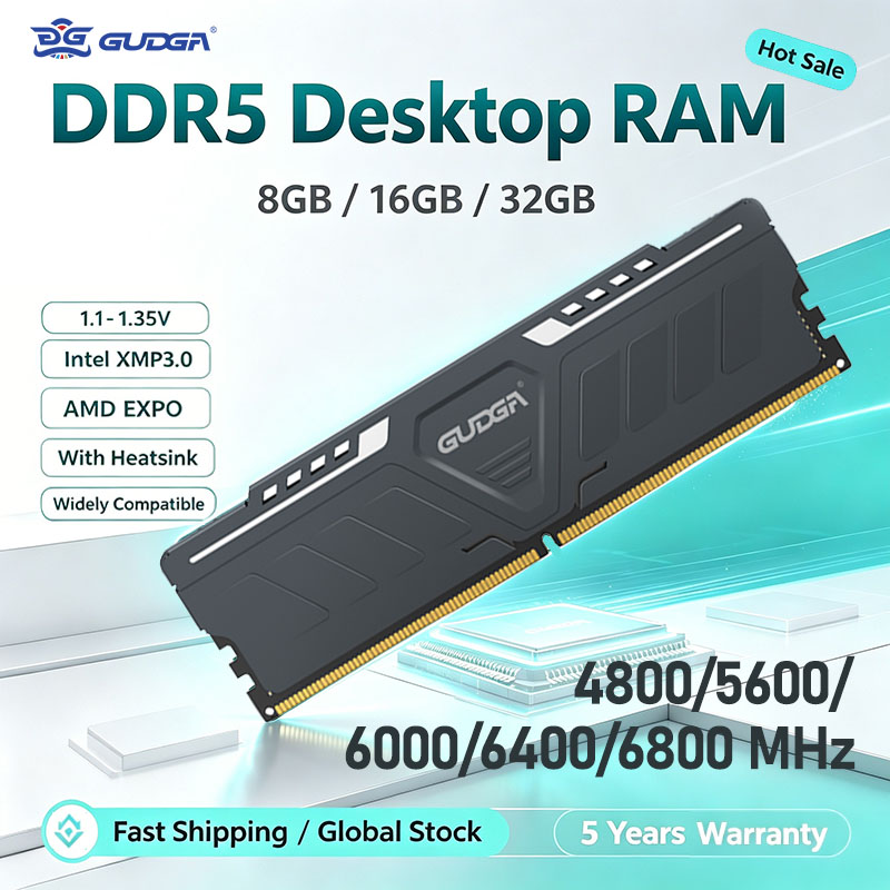GUDGA DDR5 RAM デスクトップメモリ 32GB 16GB 8GB 4800-6800MHz PC4ゲーミングメモリ XMP Udimm ヒートシンク付き マザーボード用