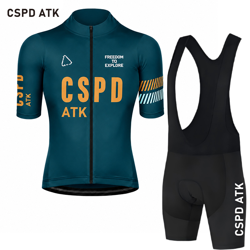 CSPD ATK プロフェッショナルサイクリングシャツ男性サイクリングセットビブショーツ夏通気性 MTB 自転車服日焼け止めサイクリングトップ