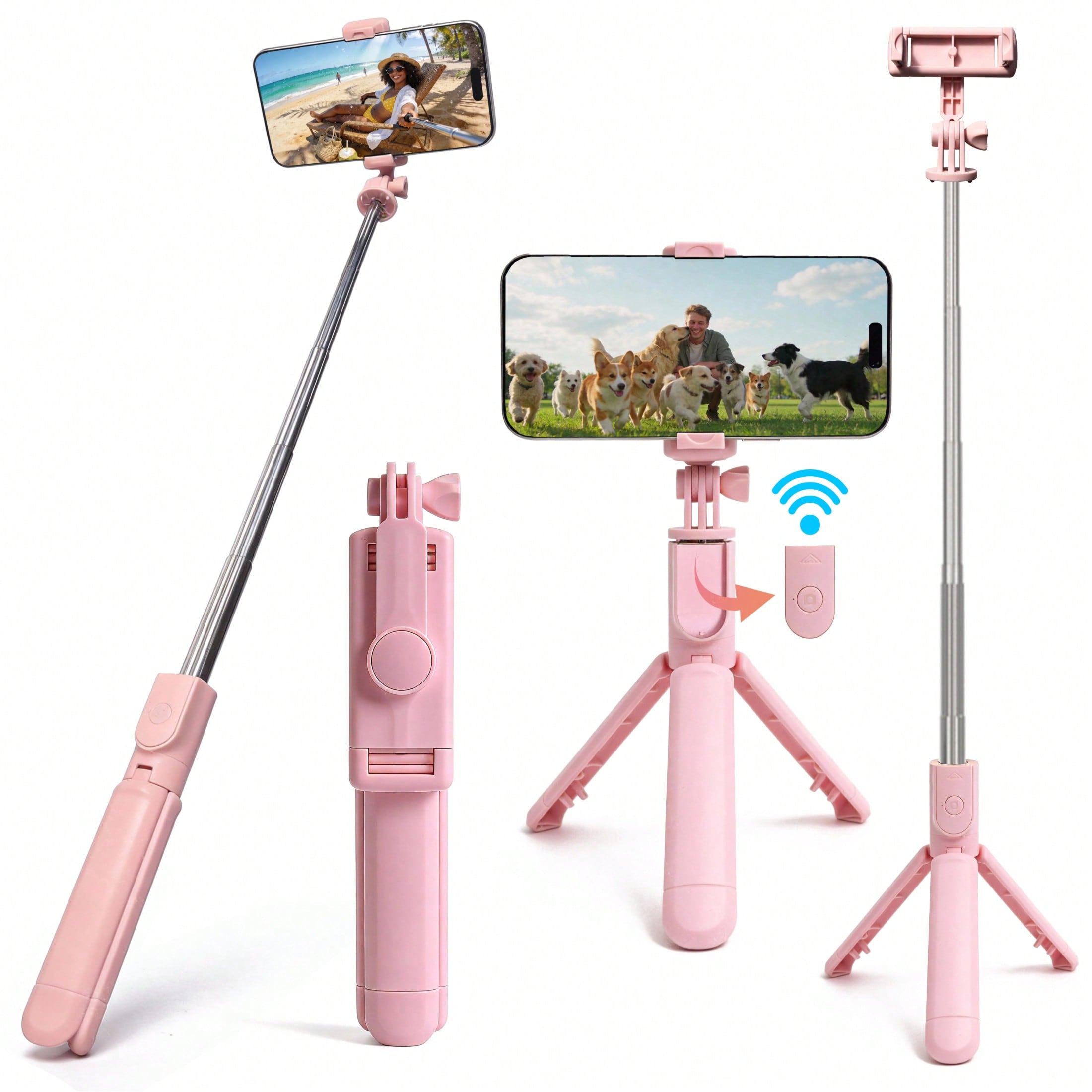 1PC Selfie スティックワイヤレス Selfie スティック三脚スタンド Selfie スティック、リモコン、電話ホルダーと内蔵三脚