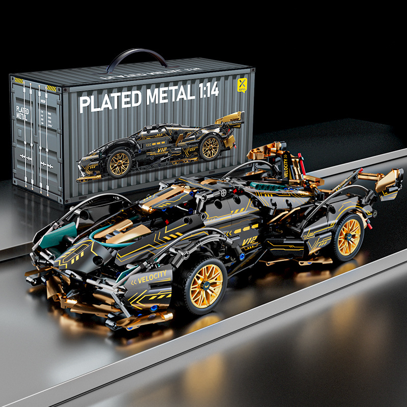 ブラック V12 ブロックロードスター RC テックレーサー 1:14DIY ロードスタービルディングブロックアセンブリブロック車のおもちゃの誕生日ギフト