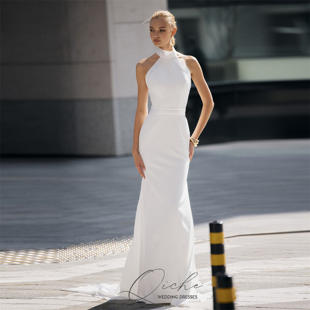 QICHE シンプルなホルターロングマーメイドウェディングドレス女性のための 2026 ノースリーブオープンバックフロアレングス Vestidos デノビアカスタマイズ