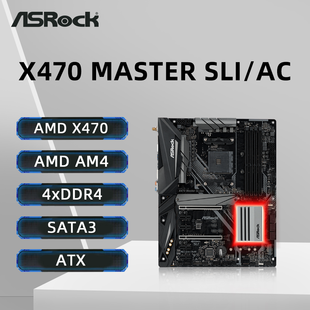 ASRock X470 マスター SLI/AC マザーボードサポート 2600 5600 5600G 5600X 5700X3D 5800X3D 5800X CPU 4xDDR4 M.2 AMD X470 ATX メインボード