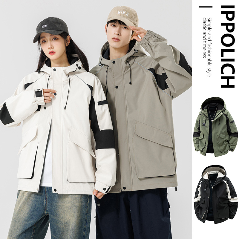 Men's Jackets Hooded Patchwork Coat Spring Fashion Casual Outerwear Women Autumn Outdoor Couple Clothes Loose Coats Streetwear