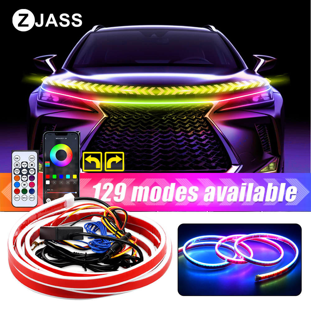 RGB フードライトデイタイムランニングライト 12V 車アプリ制御用多機能 Led ネオンストリップランニングライト自動車用品