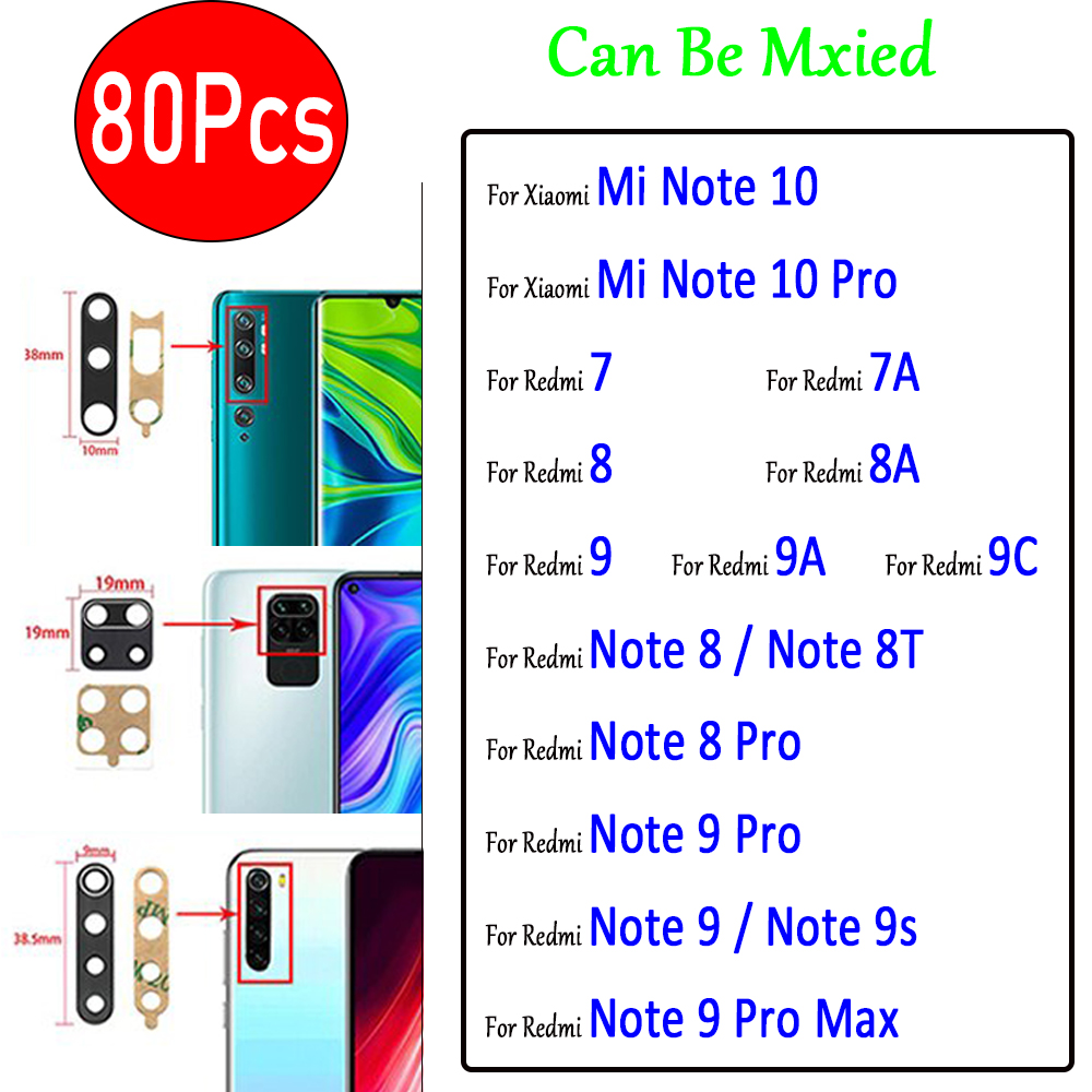 80 個、ガラスリアバックカメラレンズステッカー付き Xiaomi Mi Note 10 Pro Redmi 9A 9C 9 8 8A 7 7A Note 8 9 9S Pro Max用