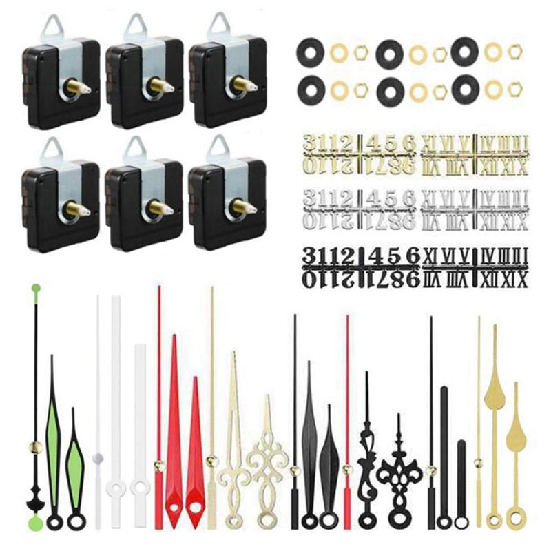 6 個 16 ミリメートルクォーツ DIY 壁時計ムーブメントメカニズムキット 8 異なるペアハンド DIY 6 時計数字ムーブメントセット