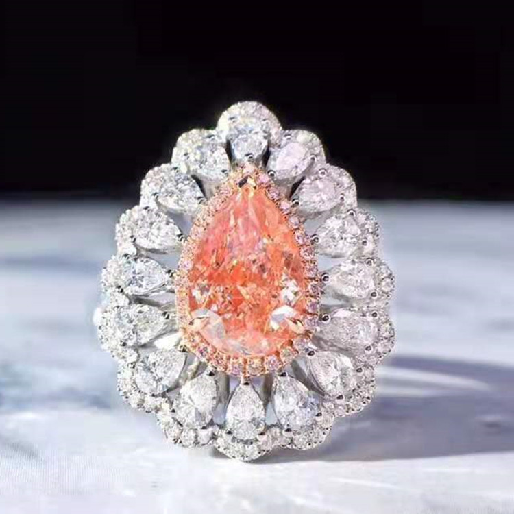 卸売高級 18k リアルゴールド天然ダイヤモンドジュエリー 2.0ct ナチュラル VS ピンクダイヤモンドネックレスペンダントリングデュアル使用