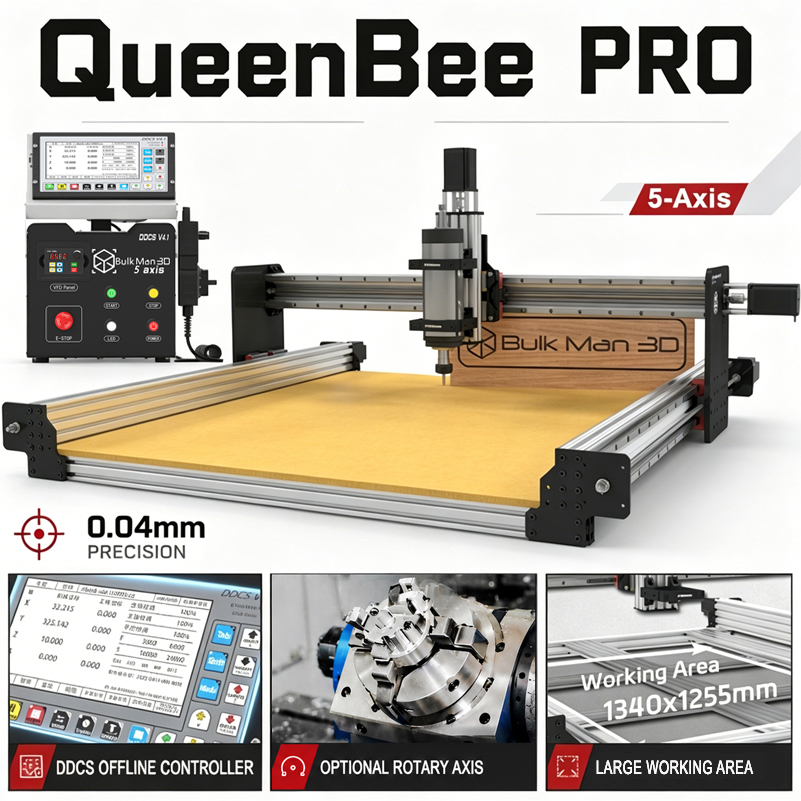 BulkMan3D QueenBee PRO 5 軸 CNC ルーターマシンフルキット DDCSV4.1 デュアルリニアレール 2.2KW 高精度木材金属彫刻機