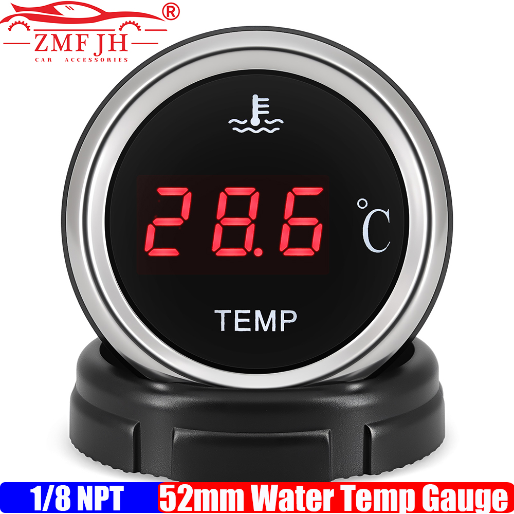 ZMFJH 赤色 LED 2 "52 ミリメートル水温計センサー付き 10 ミリメートル 1/8NPT 0-120℃ 水温計点滅アラームカーボート 12V24V