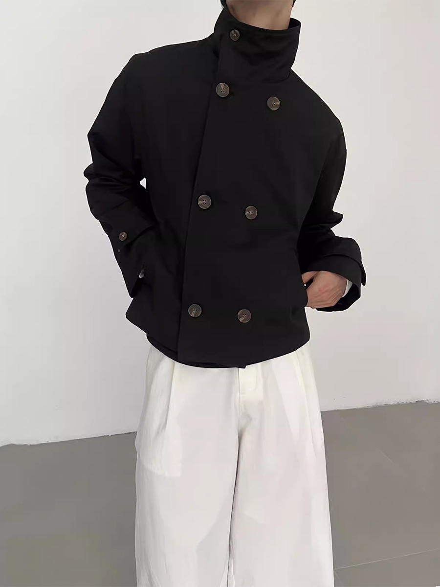 Mauroicardi 春秋カーキショートトレンチコート男スタンドカラーダブルブレストエレガントシックな高級デザイナー服 2025