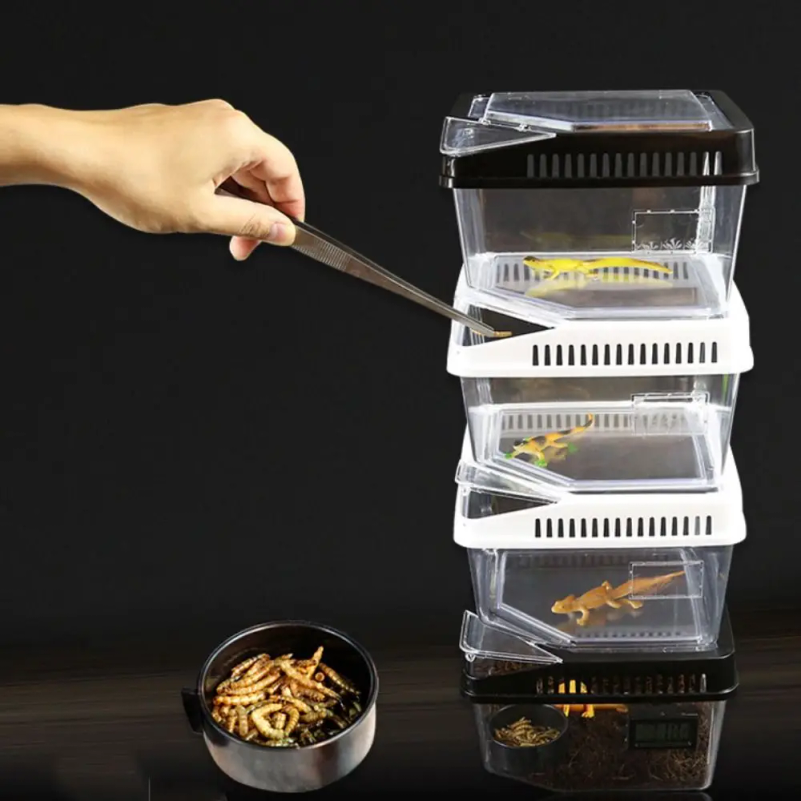 透明抗脱出爬虫類テラリウムタンクプラスチック抗脱出爬虫類キャリアボックスフリップカバータイプトカゲ成長ボックスカタツムリ