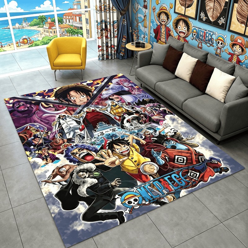 3D ワンピース漫画アニメカーペットラグプレイルーム寝室リビングルームソファ家の装飾、子供ゲームエリアラグ滑り止めフロアマット
