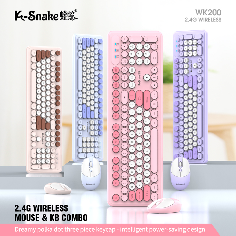K-Snake WK200 ワイヤレス キーボード マウス セット かわいいパンク キーキャップ USB ワイヤレス ビジネス キーボード マウス セット ラップトップ タイピング オフィス