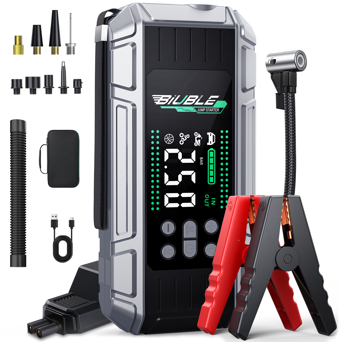 車のジャンプスターター 26800mAh パワーバンクポータブルエアコンプレッサー 12V 始動装置車のバッテリー緊急スターター