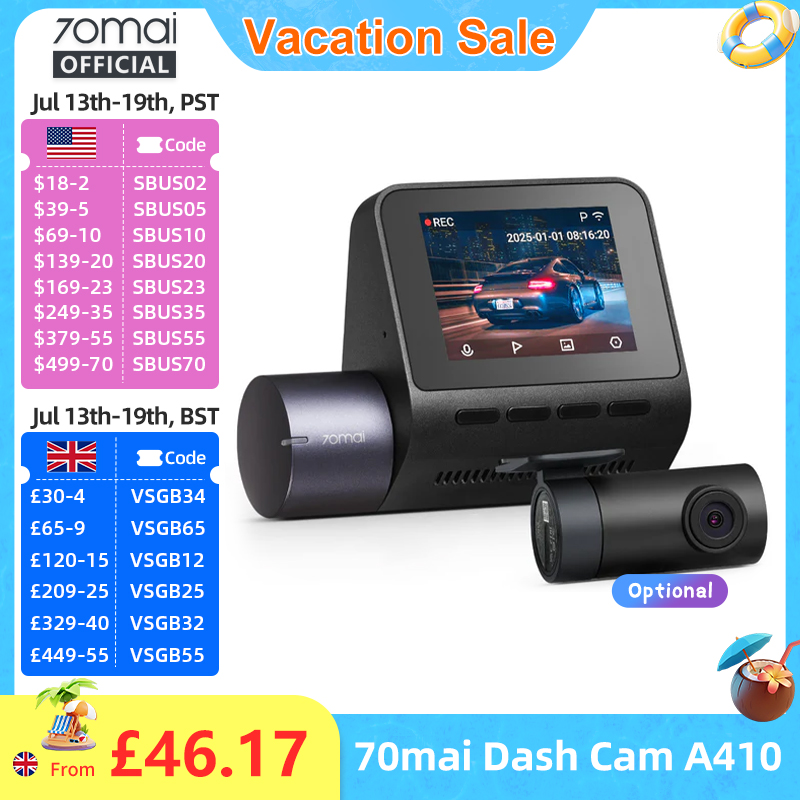 70mai ダッシュカム A410 2.5K 1080P デュアルチャンネル録画 内蔵 GPS 24H 駐車監視車 DVR 70mai A410