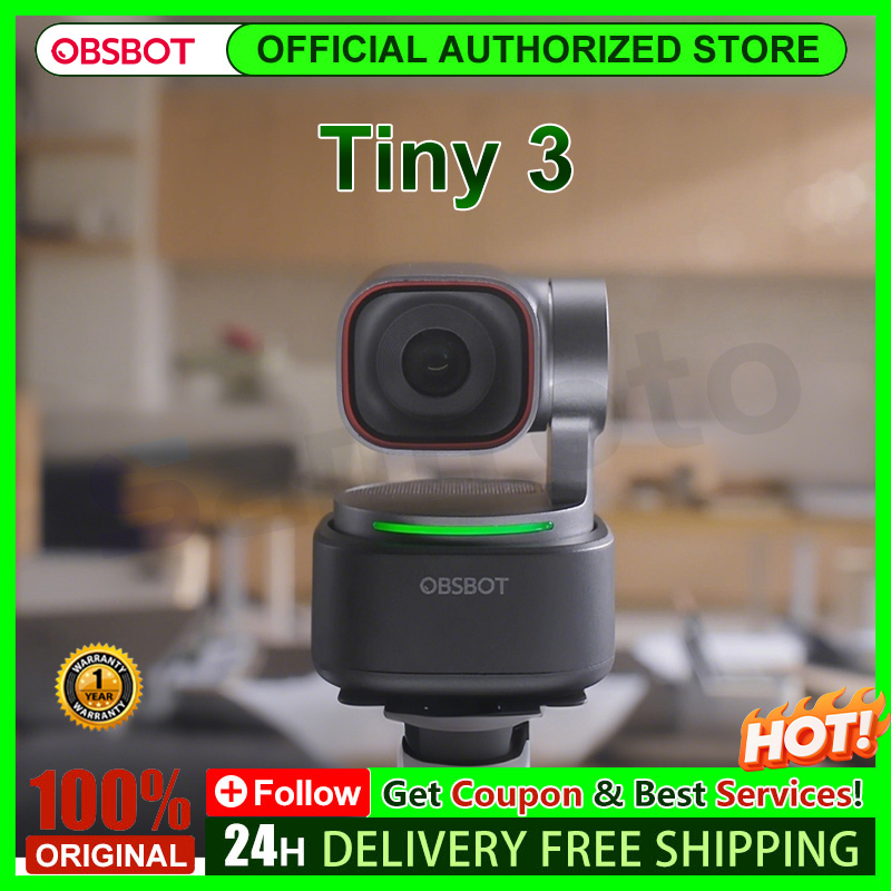 OBSBOT Tiny 3 AI 搭載空間オーディオ 4K PTZ ウェブカメラ、コンパクト 4K USB PTZ ウェブカメラ (4 倍ズーム音声付き)