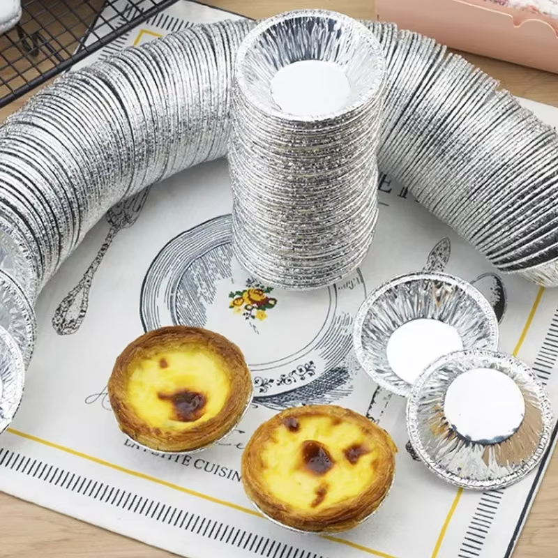 100 個使い捨てアルミ箔ラウンドエッグタルト型缶ケーキカップ金型カップケーキマフィンベーキングカップタルトレットパイパンキッチン用