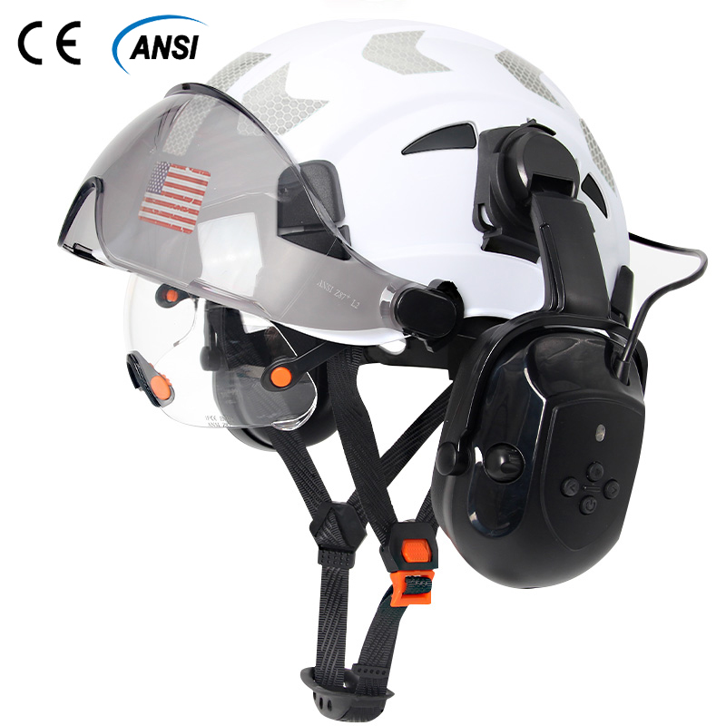 Bluetooth イヤーマフ付き安全ヘルメットダブルバイザー反射ステッカー ABS 構造ハード帽子頭部保護ワークキャップ