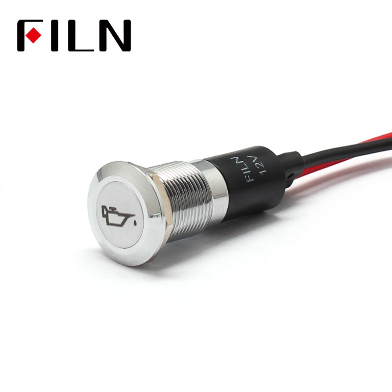 FILN 12 ミリメートル車のダッシュボードオイルシンボル LED 赤黄白青緑 12 ボルト LED インジケーターライト 20 センチメートルケーブル