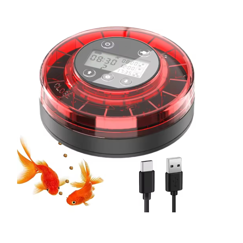 ZYfeedr 自動魚フィーダー水族館自動フードディスペンサー USB 充電式自動魚フードディスペンサー タイマー LCD ディスプレイ付き