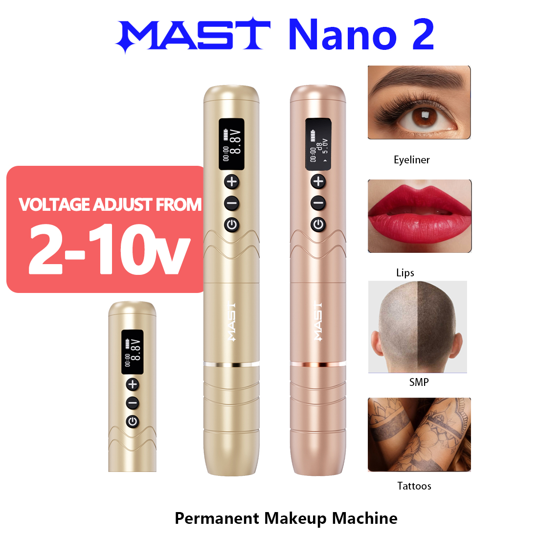 MAST NANO 2 ワイヤレスアートメイクマシン 66 グラム軽量タトゥーペン 4 モード低振動眉毛アイライナーリップ SMP