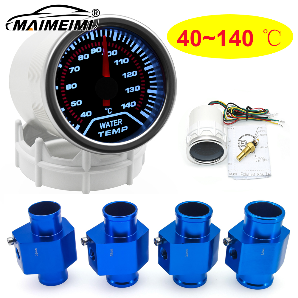 52mm 水温計 水温センサー付き 温度ジョイントアダプターセンサー 1/8 NPT スモークフェイス 40-140℃ メーター 自動白色 LED