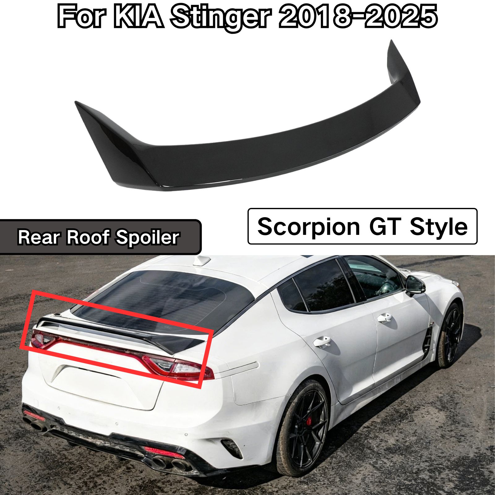 起亜スティンガー 2018-2025 リアルーフスポイラースコーピオン GT スタイル光沢のある黒のカーボンファイバー塗装カーアクセサリーボディキットプラスチック