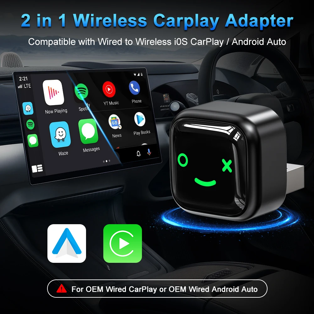 2-in-1 OEM 有線 - ワイヤレス CarPlay Android 自動アダプター プラグアンドプレイ アウディ トヨタ マツダ 日産 シボレー スズキ スバル用