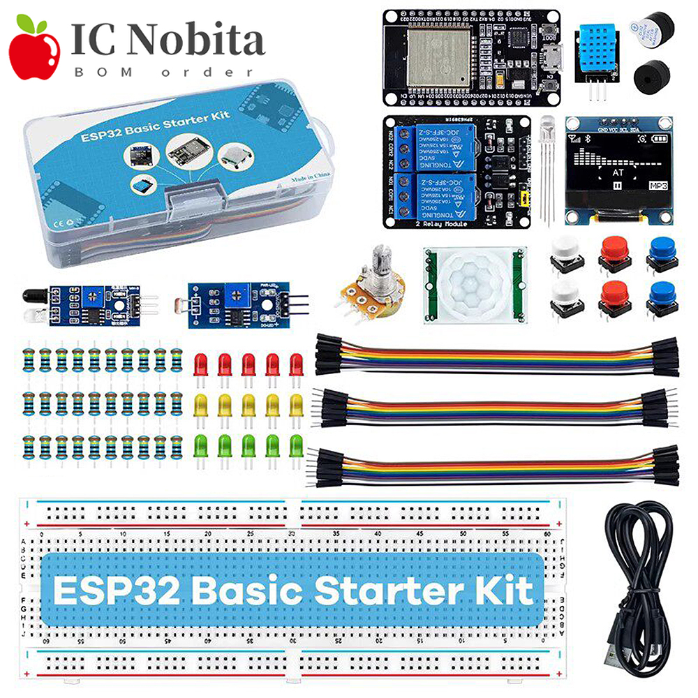 新しいスターターキット ESP32 ESP-32S WiFi Bluetooth 開発ボードモジュール IoT 学習ボード、チュートリアルセンサー LED ブレッドボード付き