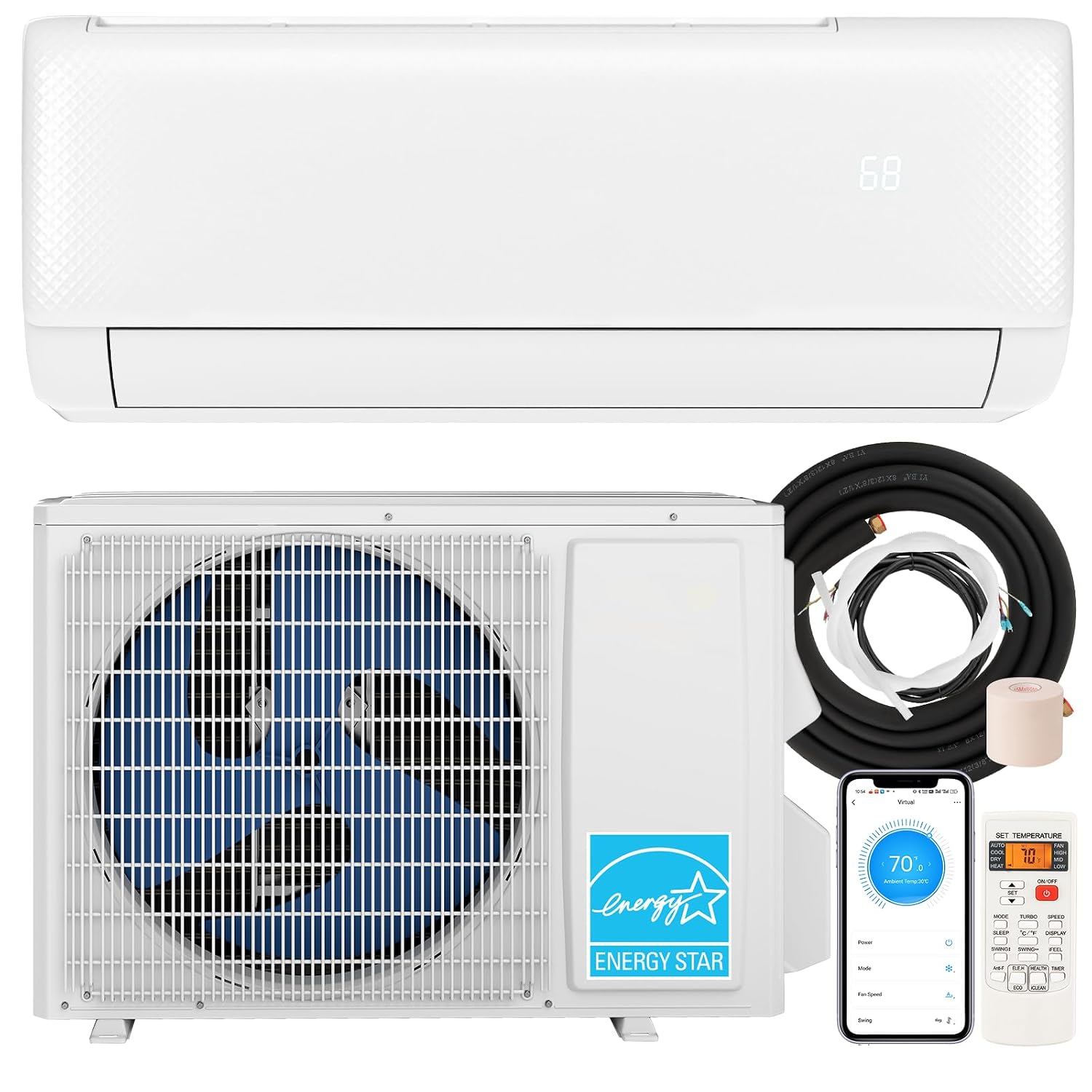 24K Btu ミニ スプリット AC/暖房システム、21SEER2 壁掛けエアコン ヒートポンプ、アプリ制御
