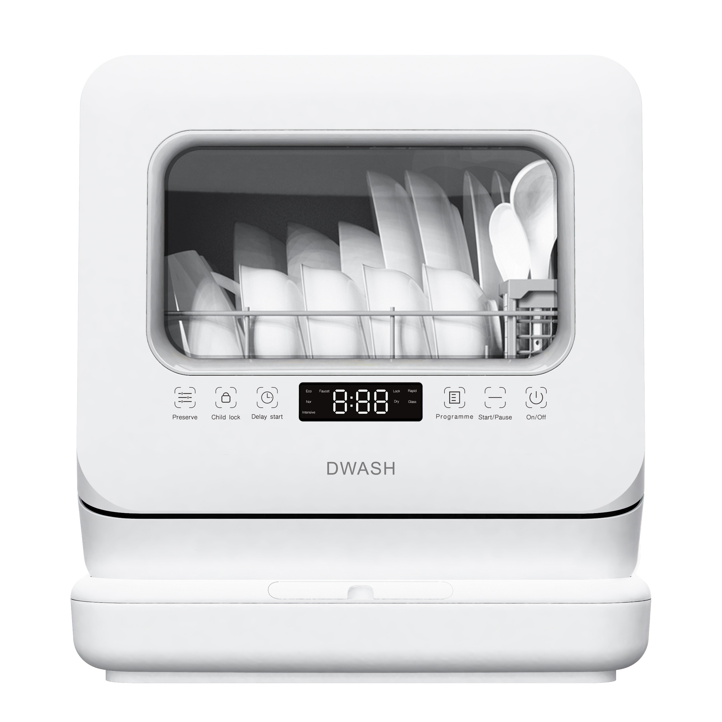 スマートポータブルミニ食器洗い機電気カウンタートップ家電、キッチンやホテル用のプラスチックタンク付き