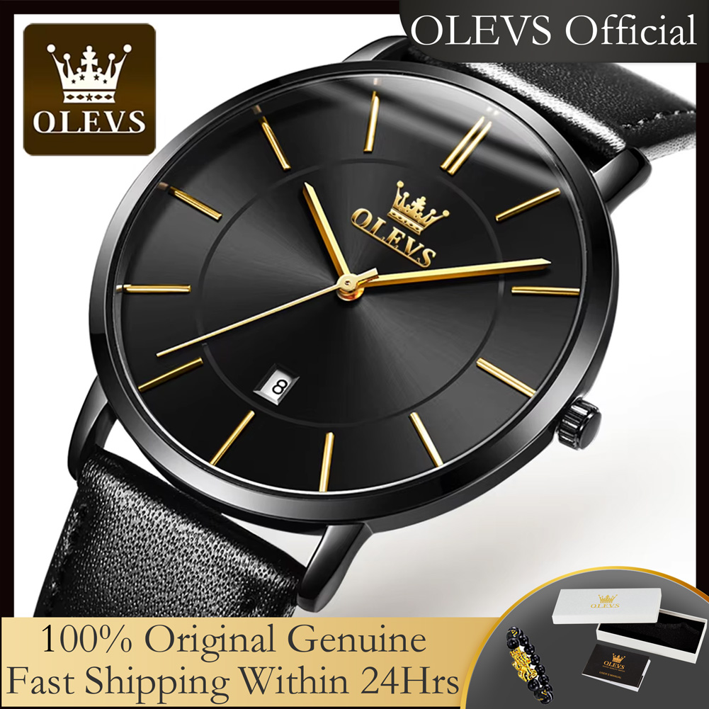 OLEVS 5869 クォーツ時計男性用超薄型 6.5 ミリメートルミニマリスト防水日付ビジネスマン腕時計シンプルなファッションメンズ腕時計