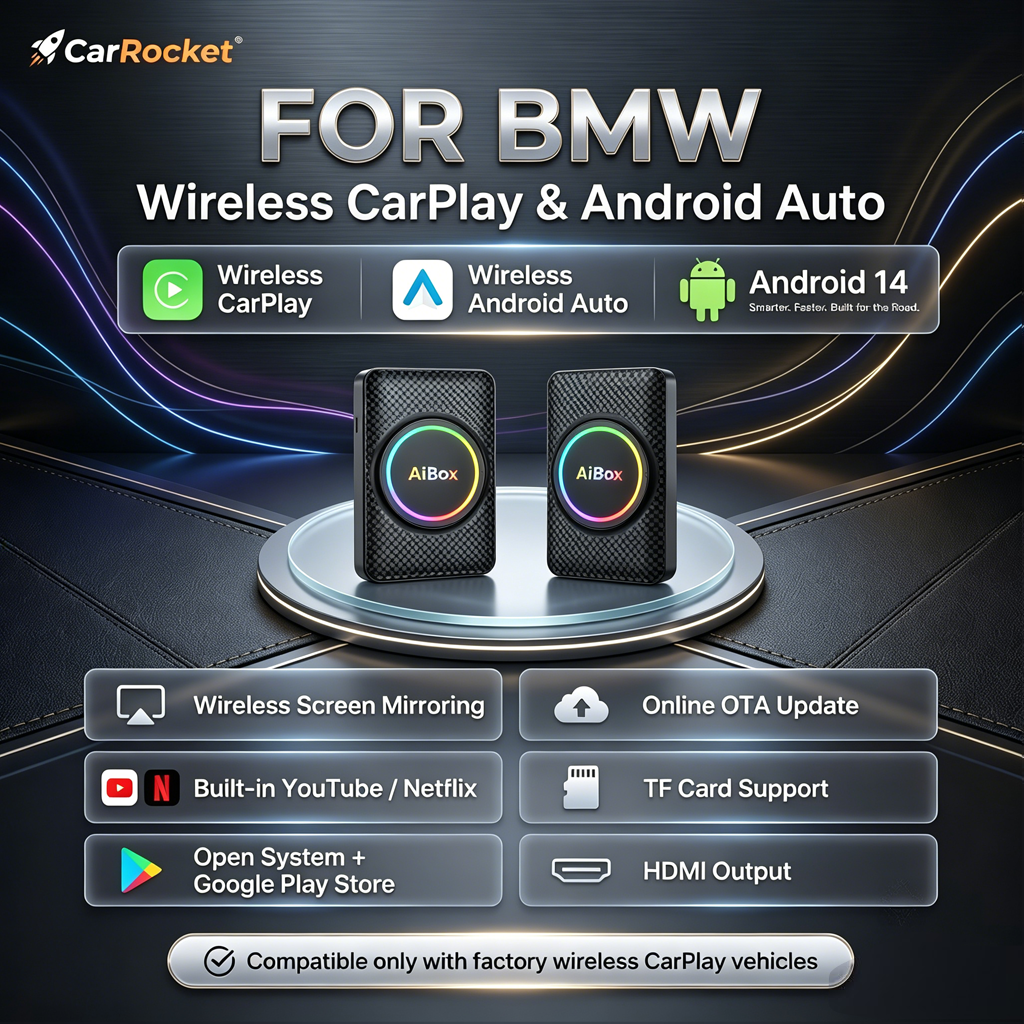CarRocket アンドロイド 14 Carplay HDMI Ai ボックスワイヤレス Android 自動 Carplay RK3528 Youtube Nexflit OEM 車用内蔵 Carplay