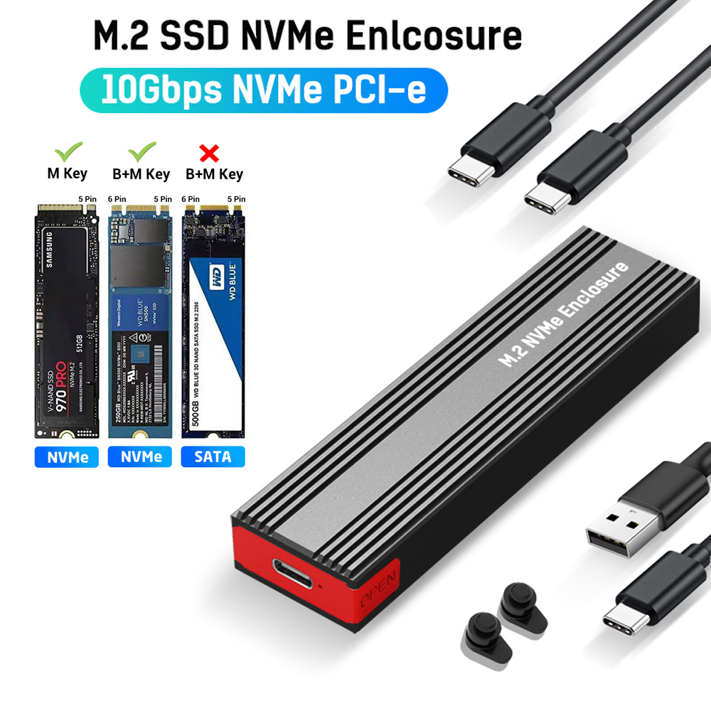 M2 NVMe SSD エンクロージャ 10Gbps PCIe SSD ケースポータブルボックス USB C 3.2 Gen2 ツールフリー外部アダプタ (M.2 SSD 用ヒートシンクパッド付き)