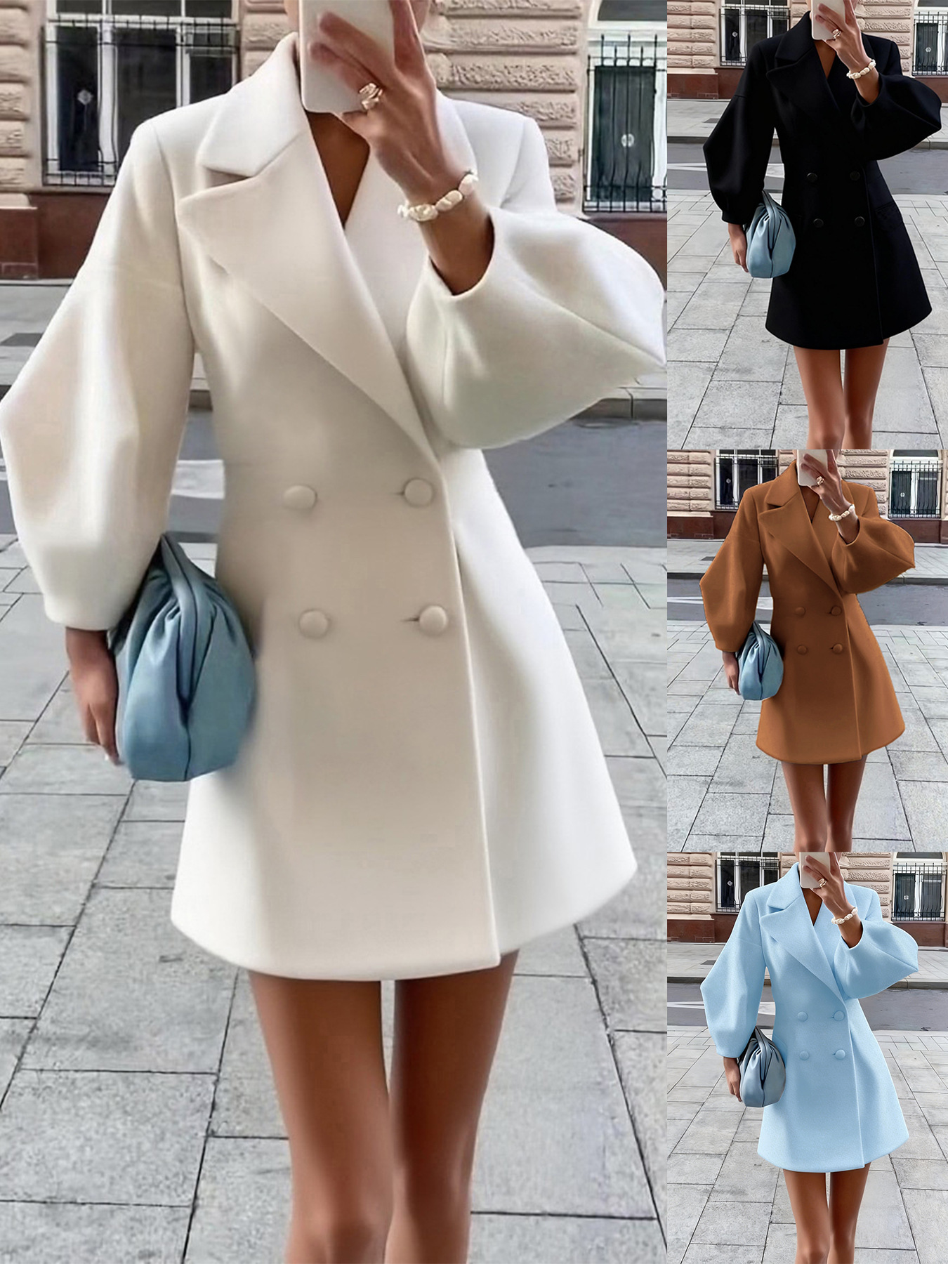 2026 レトロヨーロッパスタイルランタンスリーブノッチカラーウールコートショート丈ヴィンテージコートファッション女性のアウター