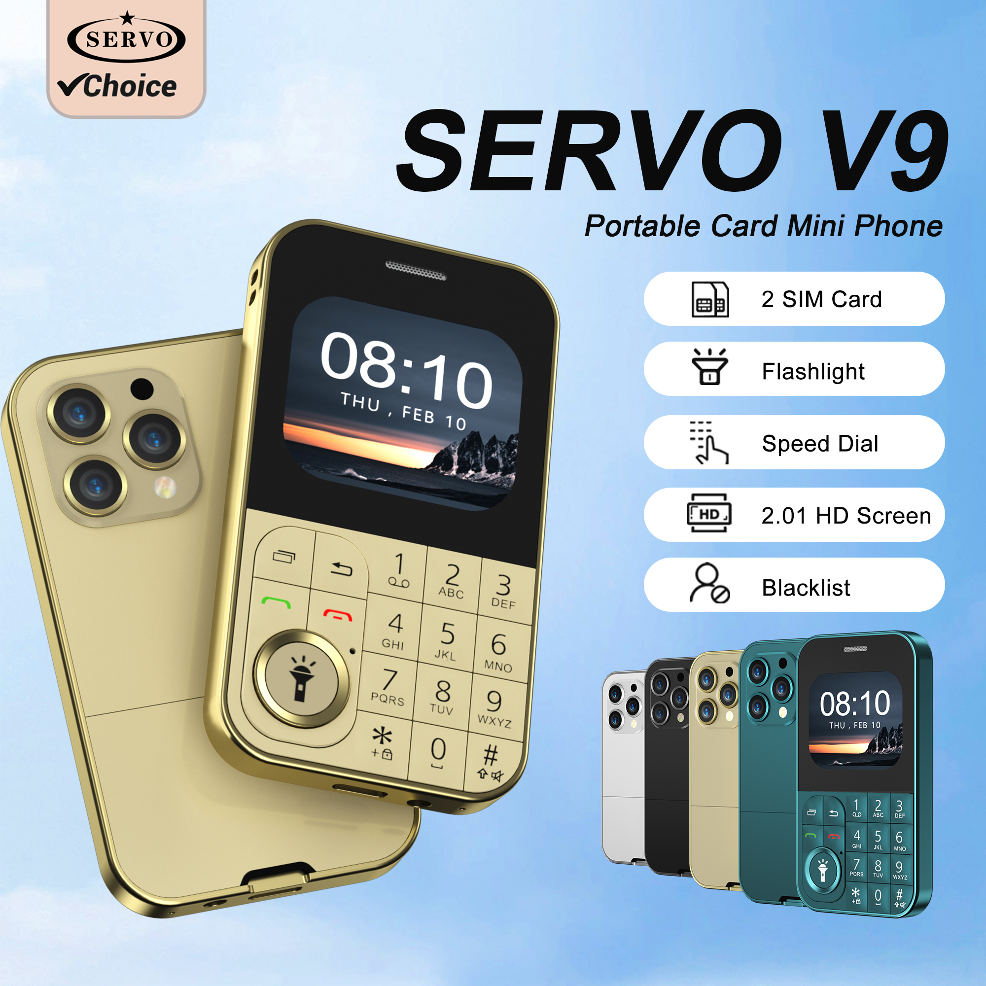 サーボ V9 小型携帯電話 2.01 インチ 2 SIM カードマジックボイス FM ラジオトーチスピードダイヤル 2 グラム GSM ミニキーボード携帯電話 MP3 MP4