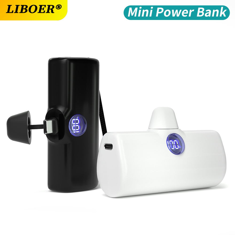 ミニパワーバンク 5000mAh Poratable 高速充電ワイヤレス Type-C/Lightning プラグ外部バッテリー Powerbank