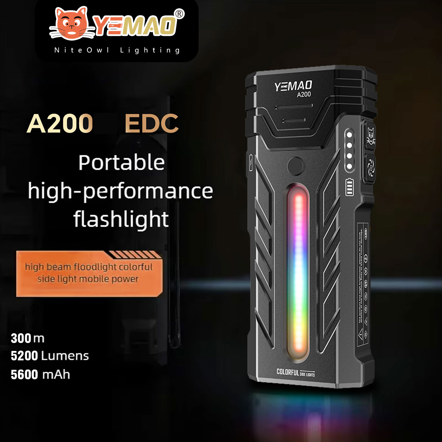 YM-A200M 5200LM ポータブル高性能 LED ハンドヘルド懐中電灯磁気/クリップトーチ付き屋外ハイキングキャンプに最適