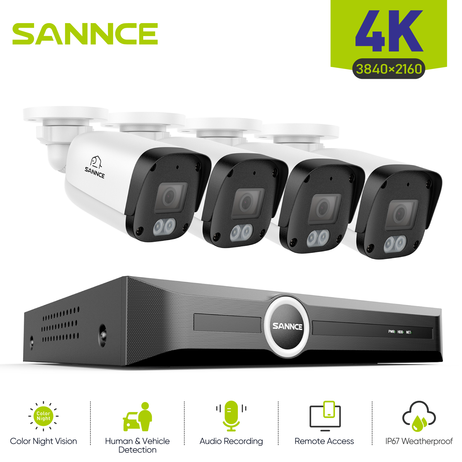 ANNKE 8MP 4K PoE セキュリティカメラシステム、AI 人間/車両検出付き 8CH NVR キット、128° 広角、スマートデュアルライトナイトビジョン、S 265 圧縮、IP67、リモートアクセス