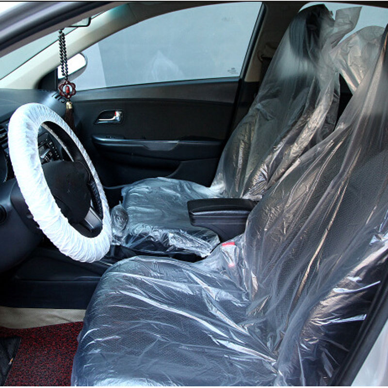 ユニバーサル使い捨て車 PE 軟質プラスチックシートカバー防水車の修理ステアリングホイールシートギア保護カバー