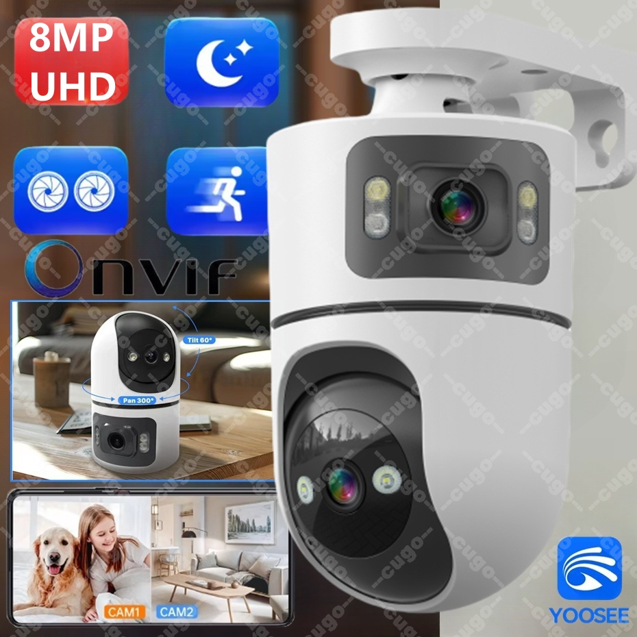 8MP WiFi IP カメラ調整可能なブラケット付きデュアルレンズセキュリティワイヤレス監視カメラ Onvif 10X ズームベビーモニターミニカム