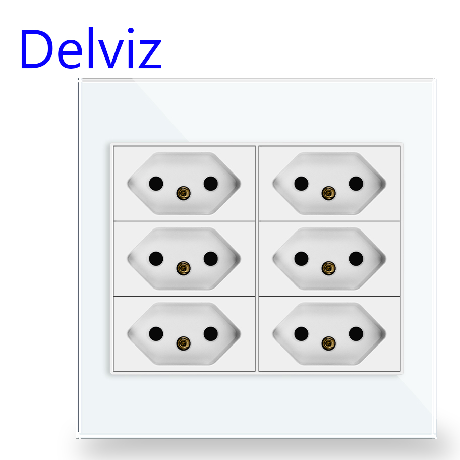 Delviz ブラジル標準電源コンセント、10A/20A AC 110V 〜 250V、120mm*120mm クリスタルガラスパネル、BR 電気プラグ 6 回壁ソケット