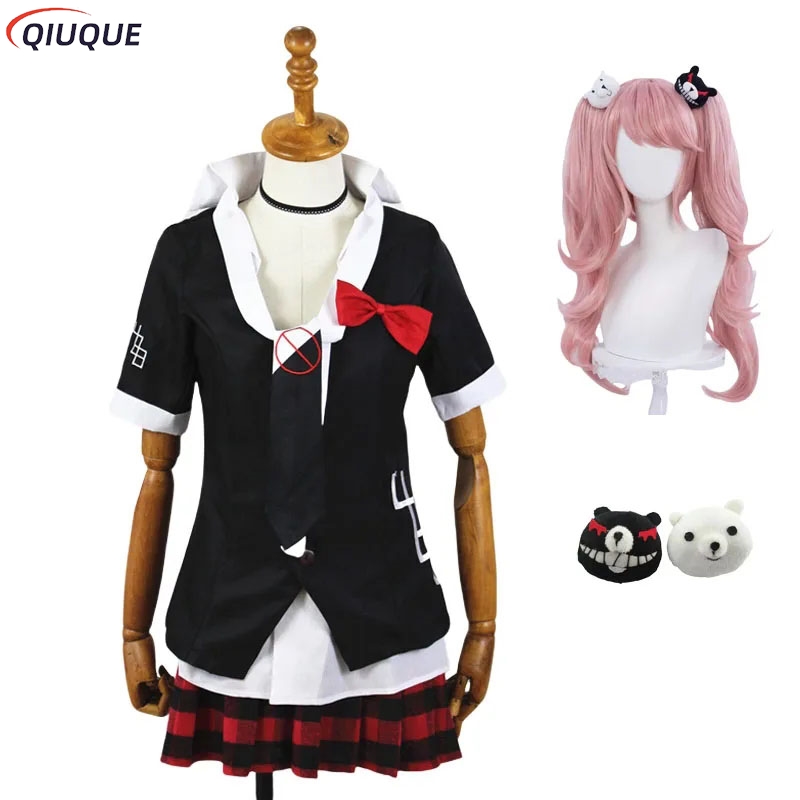 江ノ島盾子コスプレ Danganronpa 衣装アニメダンガンロンパコスプレ学校制服 Monokuma ヘアピン女性ガール衣装スーツ