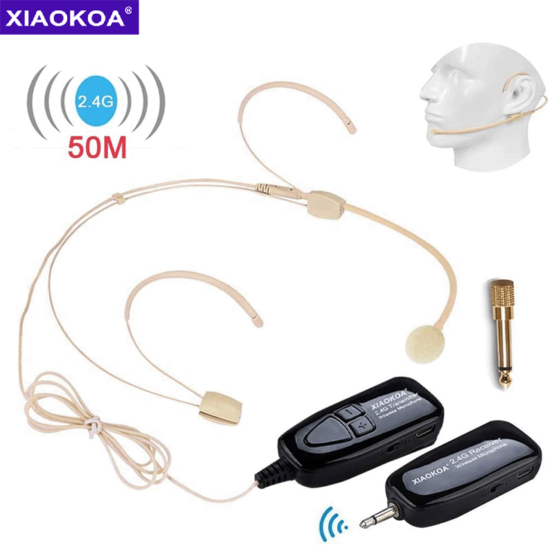 XIAOKOA 2.4G ワイヤレスマイクシステムワイヤレスマイクヘッドセットとハンドヘルド 2 in 1 50m 範囲音声アンプ用