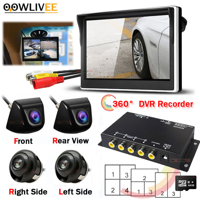 OOWLIVEE HD 液晶画面スマートシステム 360 車 DVR サイクリング記録リアルタイム 4 チャンネルサイドビューカメラフロント Android ナビゲーション